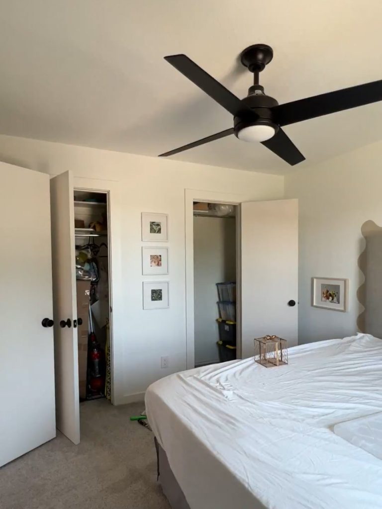 Closet doors open in a room